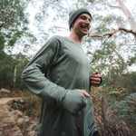 Mens Green Running Long Sleeve Top