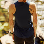 Womens Blue Performance Running Singlet On Model 