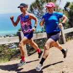 Womens Blue Performance Running Singlet on Model