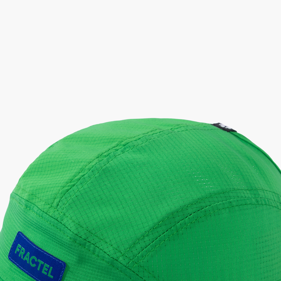 Close-up of E-GREEN BEE Running Cap crown